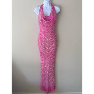 Scala Vintage Dress Size Small Y2K 90s Pink Silk Sequin Beaded Fairy Barbie